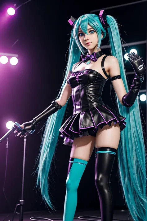 Create a hatsune miku with a robotic costume similar to the fnaf animatronics