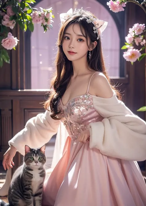 Diffuse lighting、 Highest quality, High resolution, unity 8k wallpaper、Supersaturation, Colorful, fairy tale, dream-like, Movie-like characters, oil, 3d, 8K resolution, Sequins, Sparkling, moonlight, Close-up portrait adorable,Too cute cat, Fine grain, Lar...