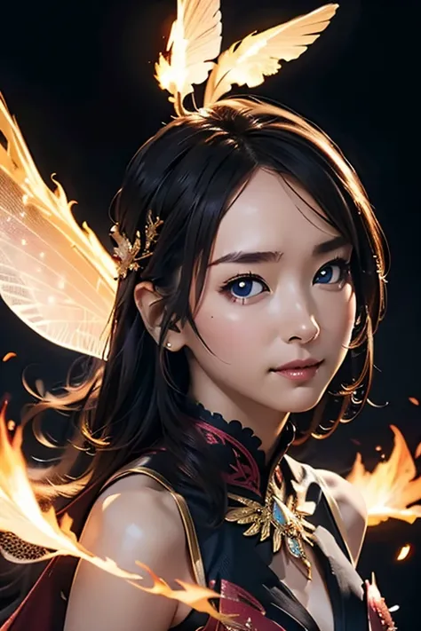 Highest quality　High resolution　Simple　Fire Fairy　Cute winged fairy girl　