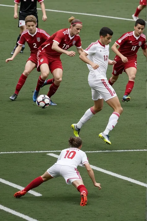 White soccer team stepping on Red soccer team 