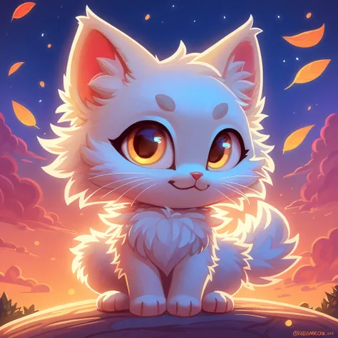 super fluffy kitten in dreamworks art style, evening background