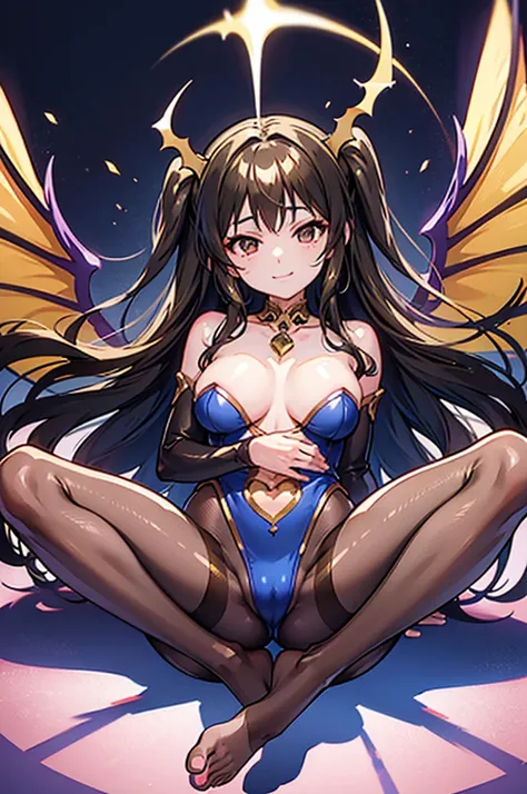 Highest quality　Highest quality　Draw a face carefully　High-definition anime-style face　Super Glowing Skin　Brown leotard　Golden pantyhose　Succubus　lure　smile　Close up of the soles of the feet