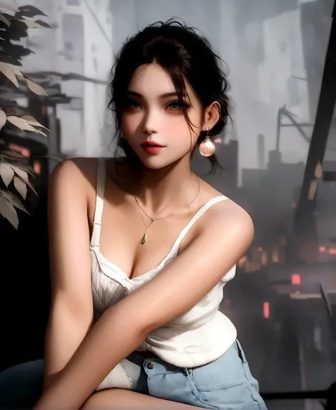 Create cyberpunk handsome girl ultra realstic with stone neckless change background to Cyberpunk city 