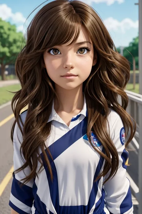 Screenshot of my hero academia, girl with wavy brown hair light brown eyes, looking ahead, anime