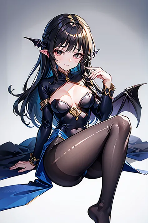 Highest quality　Highest quality　Draw a face carefully　High-definition anime-style face　Super Glowing Skin　Long black hair　Brown leotard　Golden pantyhose　Succubus　lure　smile　sit　Show the soles of your feet　Close up of the soles of the feet