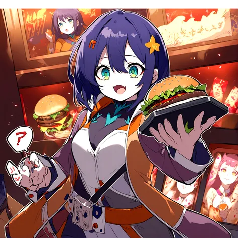 Belle from zenless zone zero eating a burger 