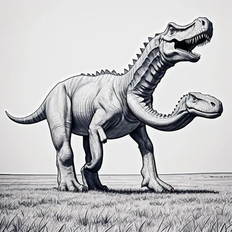 Drawling, simple drawling,dinosour,animated,white,no color,on a field,