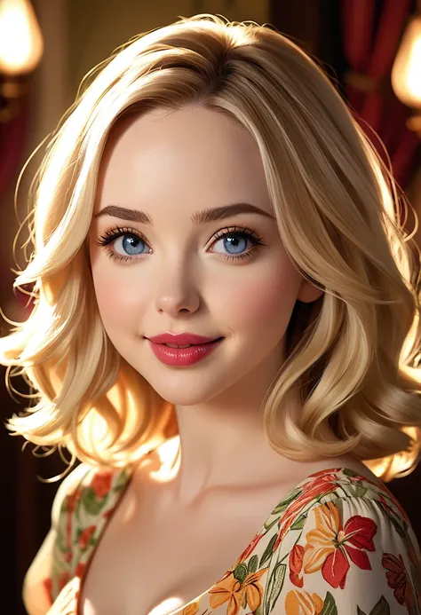  50 house wife. featuring warm lighting and shadows. should be of the highest quality, a masterpiece with intricate details.

 She should have luscious lips, a wide smile, and bright, expressive eyes, exuding beauty, cuteness, and adorableness. Ensure the ...