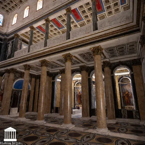 there are people standing in a large room with a large ceiling, inside cathedral, interior of the old cathedral, with great domes and arches, in a large cathedral, in this church interior, marble room, standing inside of a church, by Cagnaccio di San Pietr...