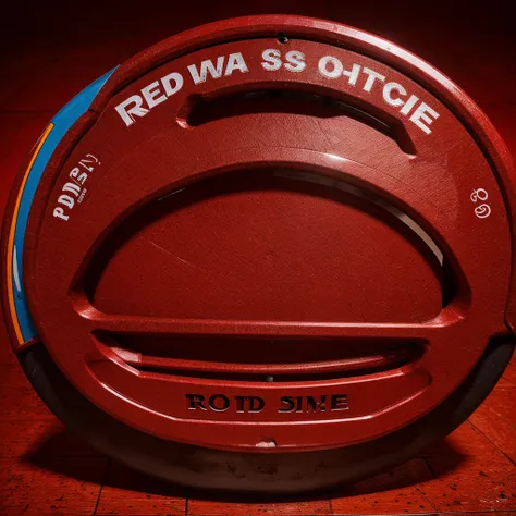 Sebuah logo "Roda Wijaya" is bicycle store logos, red shiny texts, colourful background 