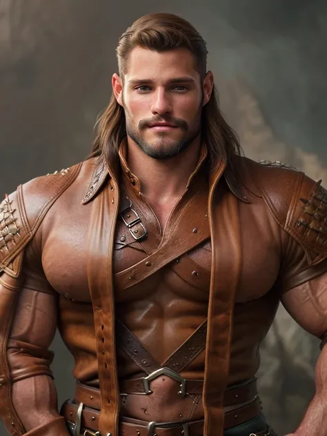 male, no long hair, portrait of a ruggedly handsome gay, muscular, half body, masculine, mature, leather, d & d, fantasy, intric...