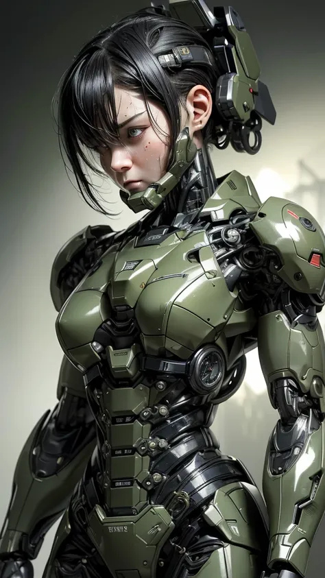 最high quality非常に詳細, Advanced Details, high quality, 最high quality, High resolution, 1080P, hard disk, beautiful,(War Machine),(Snug-fitting headgear),See the big picture,beautifulサイボーグ女性,Dark Green Mecha Cyborg Girl,Battle Mode,Mecha Body Girl　8k dark gree...