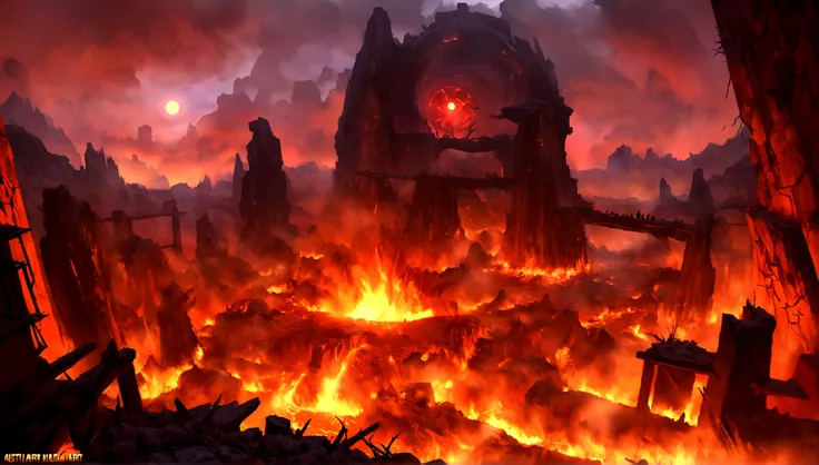 24K,Ultra Detailed, future派, Cyberpunk, future, Hell scenery, The bottom of hell, the final battle in hell, Apocalyptic landscape!!!!!, mustafar, Hellish ruins, ! Apocalyptic landscape!!, Superb D & DA Dark Sun Art, Door of hell, Door of hell, Rescue from ...