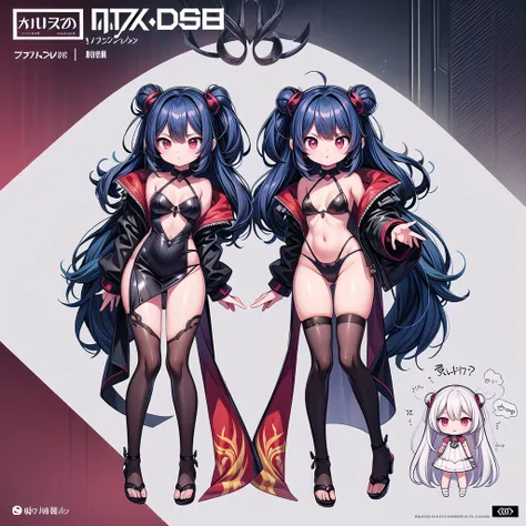 two anime characters with red eyes and black hair, detailed character design, full body, anime character design, [character design], extremely detailed full body concept, best anime character design, cute fluffy female anime style, demonic anime girl, adap...