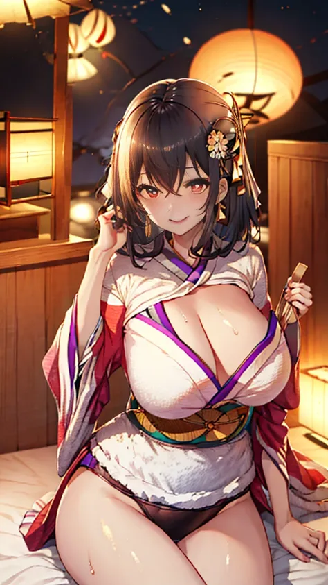 Highest quality、Highest quality、masterpiece、High-end、
,
(kimono:1.28),Heart-shaped pupils、((throw:1.8)),
smile,Mouth closed,
Lady,Mature Woman, Cowboy Shot,
(Dark Room:1.5, Love hotel beds in Japan:1.5, Detailed Background:1.18、　Dark Night、The temptress)、J...