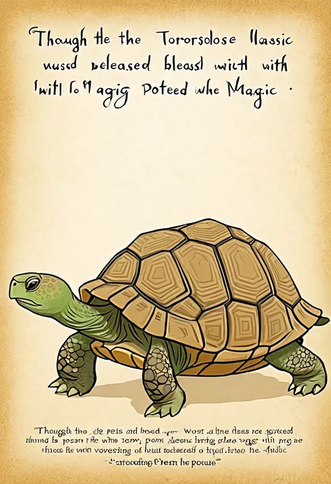 An animated sequence illustrating the words of the poem. "Though the tortoise blessed with magic"