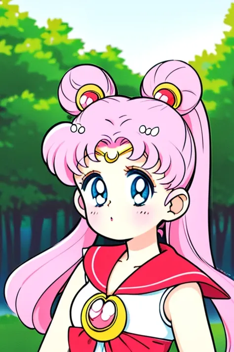 Chibiusa（Sailor Moon）、Anime girl with pink hair and a ribbon in her hair, Cute realistic portrait, Gwaiz, Magical Girl Portrait, Cute Characters, Cute art style, Anime Moe Art Style, MapleStory character art, cute portrait, Cute Anime Girl Portrait, Small ...