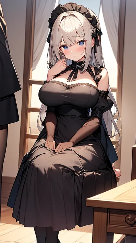 ((masterpiece)), (Highest quality、32k), (Simple style), (Faceless,Face peeling), ONE Girls, Only one maid, Big Breasts, Big Swing Chest, Wearing a face stolen from someone else, Sexy body, Sleeveless, No sleeve, Off the shoulder, Black Dress, Pleated lace,...