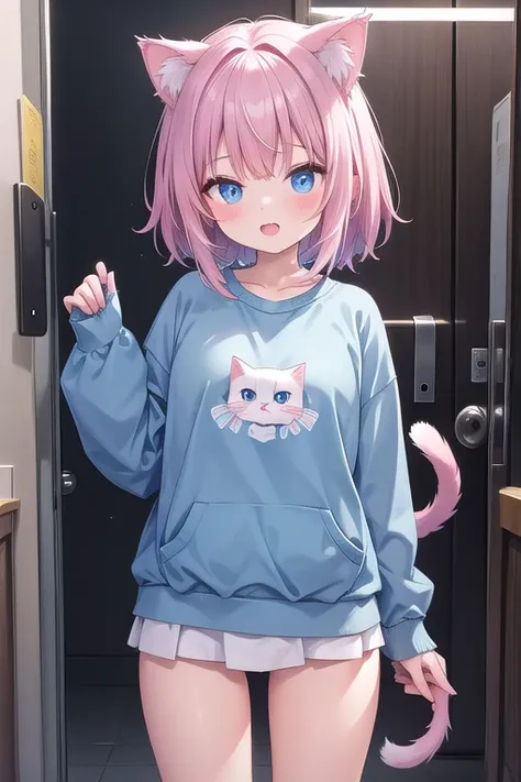 Animated kitten with a blue sweatshirt