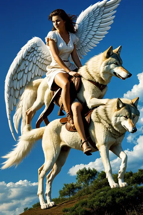 Angel riding a wolf