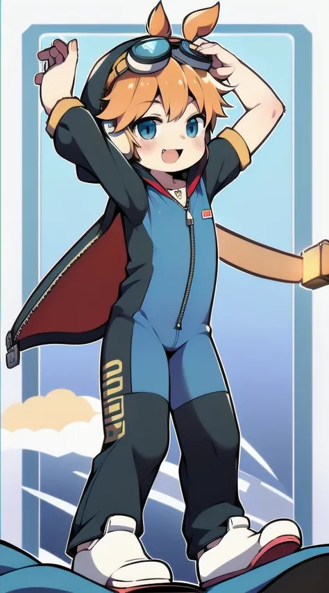 2D Shonen Shota，One-piece racing suit，Slim, healthy body，Put the headphones on your head，stand up，goggles，Rabbit ears，Happy，Sailor collar，tie，zipper，hood