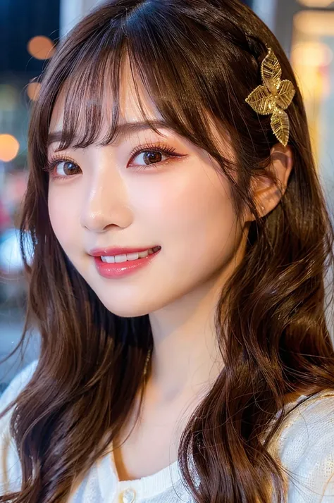 (((big laugh))), high-level image quality、20 year old Korean girl photo, raw, cute face, (Extra-long wavy hair), ((Portrait)), ((Detailed face:1.2)), ((A detailed face Characterized by fine skin), pale skin, , (cold color), moist, moist, reflector stay pie...