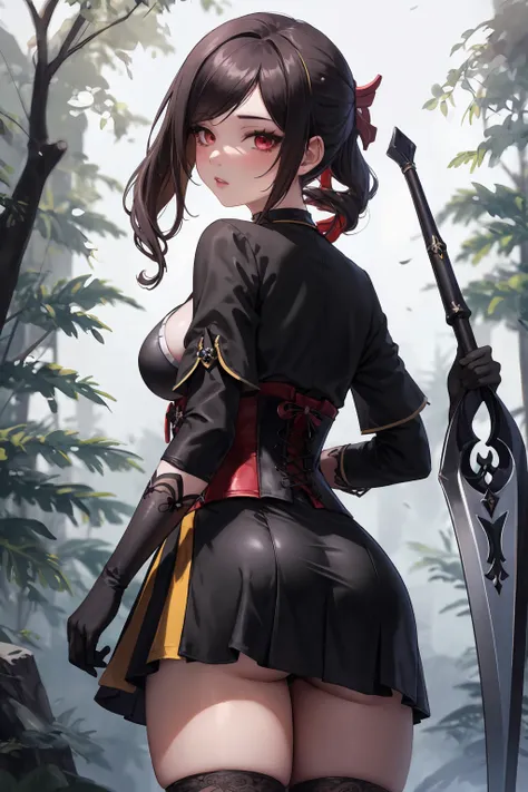  Masterpiece, Beautiful art, professional artist, 8k, Very detailed face, Detailed clothing, detailed fabric, 1 girl, Chiori (genshin impact), view from behind, perfect ass, standing, perfectly drawn body, big breasts, shy expression, pale skin, beautiful ...