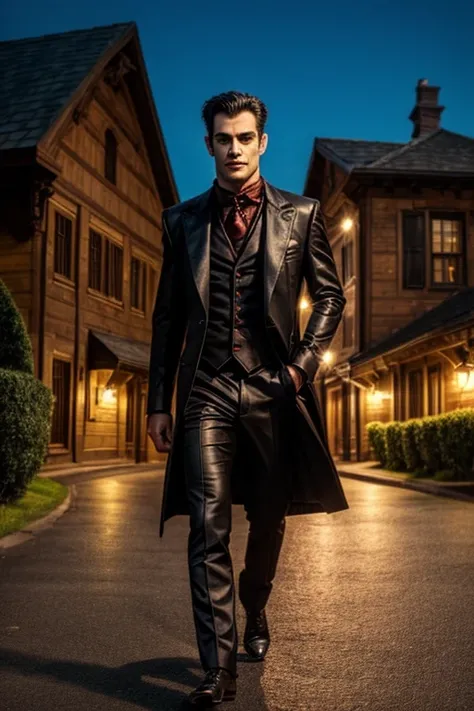 Masterpiece, Best Quality, exterior, evening, the most handsome vampire in the world 