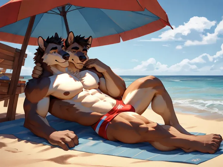 romantic pose, beach, jock strap, semi NSFW, HD, 4K, close, erotic