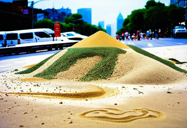 market,noon,city,there is a little bit of sand,road