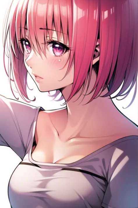 one girl, alone, clavicle, hair ornaments, momo belia deviluke, pink hair, chest, medium chest, upper body, view your viewers, w...