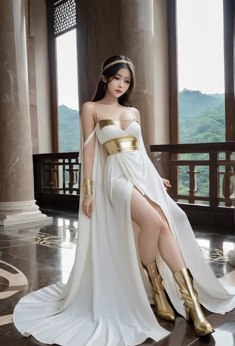 Epic perilous defeated scenery of a beautiful maiden in a roman palace, (defeated unconscious asleep, body lying on the ground floors of the palace), beautiful enchanting white skin Indonesian Maiden age 27 year old, perfect aspects, 36-24-36 body ratio, s...