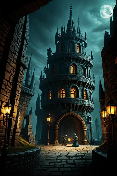 Create an image of a fantasy dungeon in the style of Tim Burton.