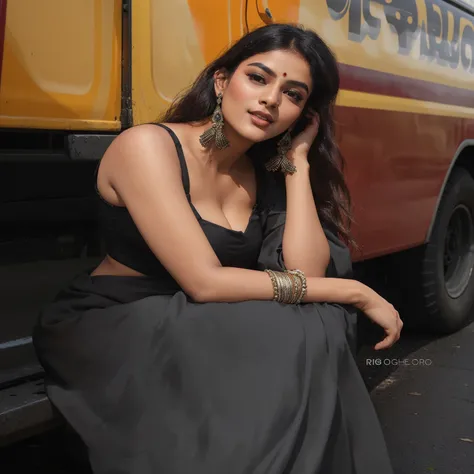 arafed woman sitting on a bench in front of a bus, candid!! dark background, traditional beauty, candid picture, very pretty model, a beautiful young woman, indian, indian goddess, very beautiful woman, very beautiful girl, very seductive pose, indian supe...