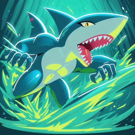 shark attack in emerald art style