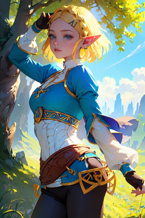 ((masterpiece, top quality, high resolution)), ((highly detailed cg unified 8k wallpaper)), 1girl, princess zelda, short hair, c...