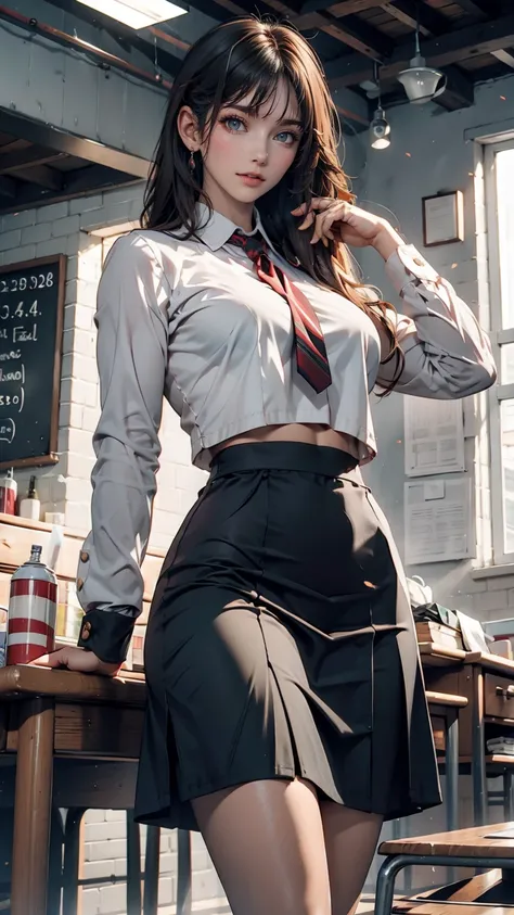 Highest quality, masterpiece, Ultra-high resolution, (Reality: 1.4), Original photo, One girl, mature, White, see-through JK uniform, Cinema Lighting、Sexy proportions、Sexy、Narrow waist、Tight body、Long, slender limbini skirt、barefoot、School rooftop、Resident...