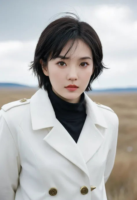 Ringworld,Science fiction,Sci-fi movies,artillery,Long-range missiles,Adapted from《base》 ,Miss,aldult,main character,28 years old,Hopeful faces,Brown eyes,Short hairstyle,Black hair with white and gray,Home,White Researcher Coat,Open grassland,Rebellious,c...