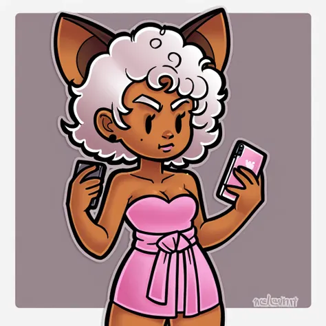 (score_9, score_8_up), mobian, melanin skin, melanin, brown skin, rouge the bat, sexy, curly, natural, kinky hair, wrapped in towel, holding phone, small breasts, cleavage, bedroom background