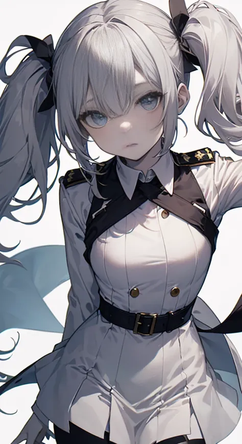 whole body, White one-piece military uniform,(Tabletop:1.2, Highest quality), (Beautiful, detailed eyes: 1.2), (Beautifully detailed face), High Contrast, (Best lighting, Very delicate and beautiful), ((Cinematic Light)), Dramatic Light, Intricate details,...