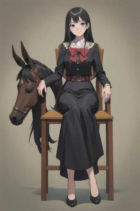 (masterpiece, highest quality:1.2), alone, one girl, horse girl, smile, view your viewers, sitting, chair, have, horse&#39;s ear...