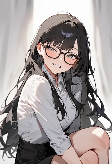 masterpiece, highest quality, so beautiful, absurd,
one girl, alone, black hair, long hair,
thermont 16a, glasses, 
collared shi...