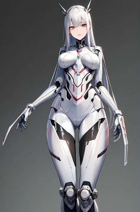 female robot, thin, skin part is only face, silver metal skin, full metal robot body, mechanical parts, electronic wire, cum in pussy, high quality, medium breasts, long hair, tall, thigh gap, full body metal skin, wet, cum in pussy, metallic tits, separat...