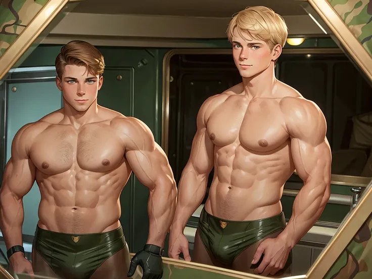 illustration in Leyendecker style; The girl deepthroats and sucks the big dick of the seal LT. Troy Adams. Standing 62" with ripped muscles trained as a Marine, he was ready. He looked into the mirror on the ships bunk wall, applying camouflage to his 22-y...