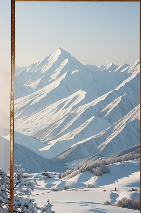 Chinese style，Snow Mountain，Horizontal screen with simple white space