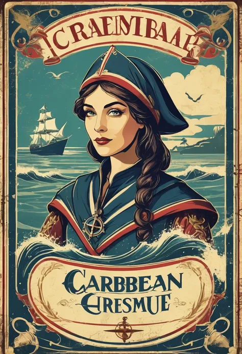 A poster cover，Medieval retro style，Nautical theme，Caribbean Type