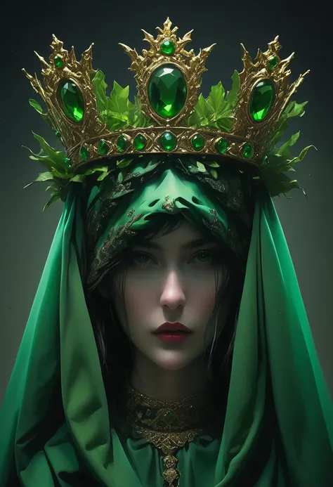 the man in the costume in an ad for topshop carries a green crown, in the style of conceptual sculptures, baroque chiaroscuro, g...