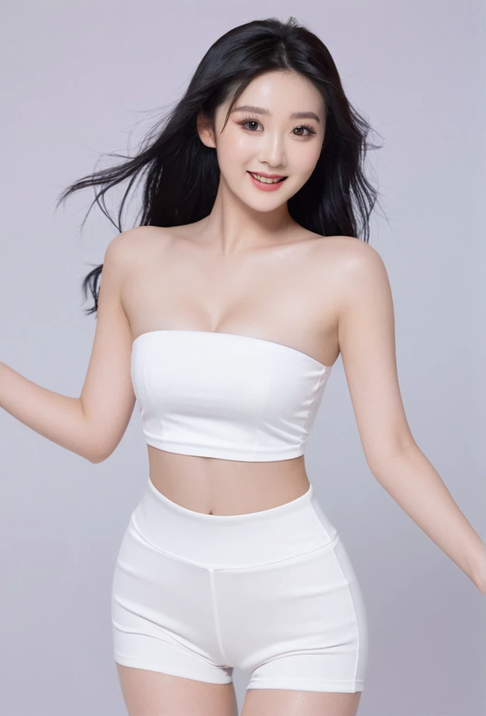 close-up of beautiful Chinese, Ningning is a AESPA South Korean pop girl group, age 22 years old girl, youthful face, perfect body, white body skin, very rapunzel long hair, standard black hair, straight hair, 32 inches breasts size, wearing a plain standa...