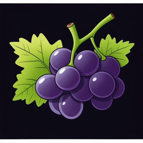 realistic grape, black background, cartoon style