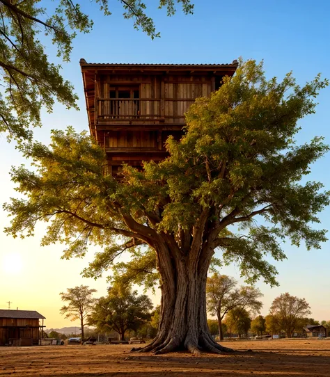 Truly built, keeping the same wood color, the tree looks beautiful, in the light of the afternoon and sunset